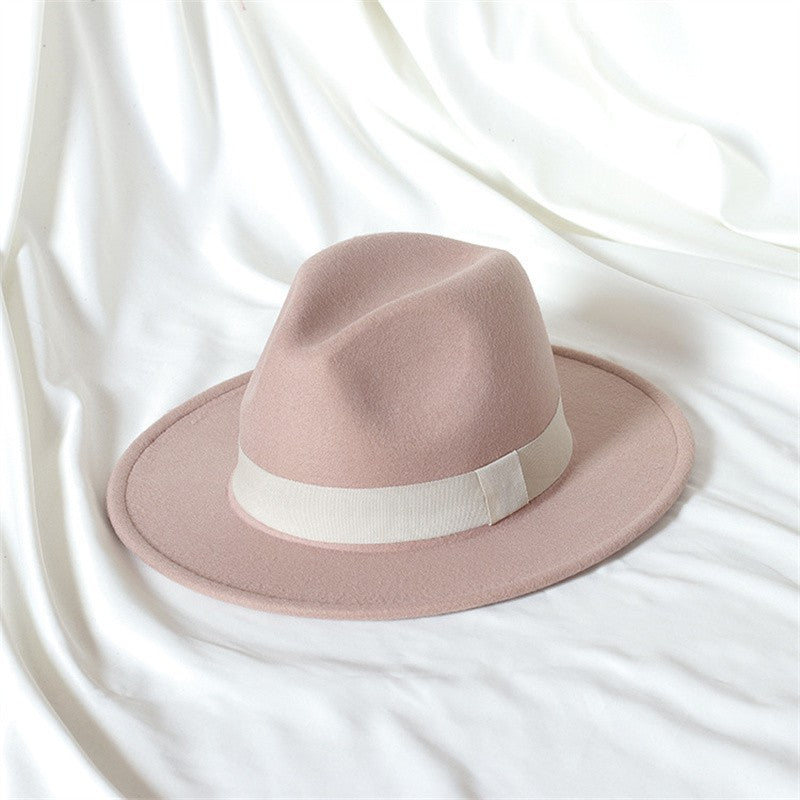 Leather Pink Fedora Wide brimmed Jazz Hat Autumn/Winter Classic Elegant Panama Hat Gentleman Hat Wholesale Sombrero