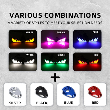 1Par de Faróis de Moto LED Triangulares Devil Eye com Espaçador Adaptador Mini Lâmpada Olho de Águia Luz Traseira Decorativa