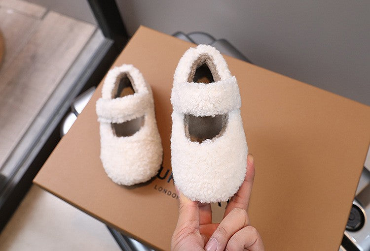 Children Fur Shoes 2024 Winter Kids Warm Plush Shoes For Girl Flat Loafers Moccasins Girls Casual Shoes Khaki, Beige