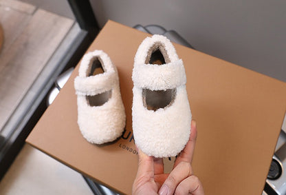 Children Fur Shoes 2024 Winter Kids Warm Plush Shoes For Girl Flat Loafers Moccasins Girls Casual Shoes Khaki, Beige