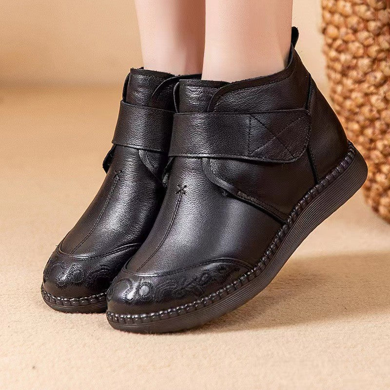 2024 New Women's Leather Ankle Furry Boots Thick Bottom Plush Shoes Women Winter Warm Fur Boot Female Fashion Footwear