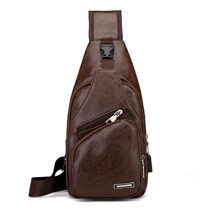 New casual men's shoulder bag, outdoor sports large capacity chest bag, men's multifunctional PU business crossbody bag