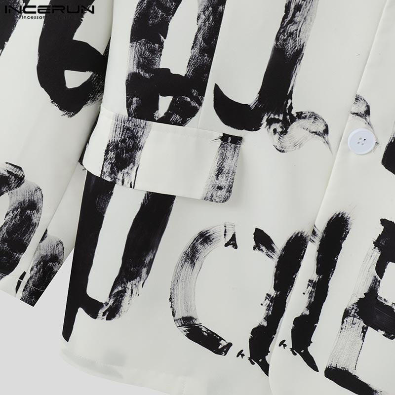 Fashion Casual Style Tops INCERUN Handsome Men's Art Hand-painted Letter Suit Coat Streetwear Male All-match Long Sleeved Blazer