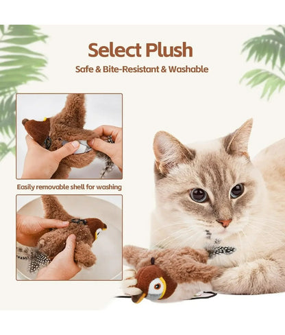 Brinquedos Interativos para Gatos Brinquedo de Pássaro Voador Recarregável para Gatos Pássaro Cantando Batendo Asas (não voa) Pode Adicionar Catnip Brinquedo de Pelúcia Ativado por Toque