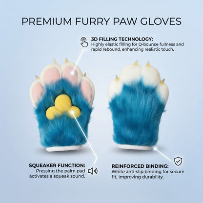 Realistic Fursuit Paws Gloves Soft Plush Furry Animal Paws with Claws for Cosplay Halloween Party Unisex Adult