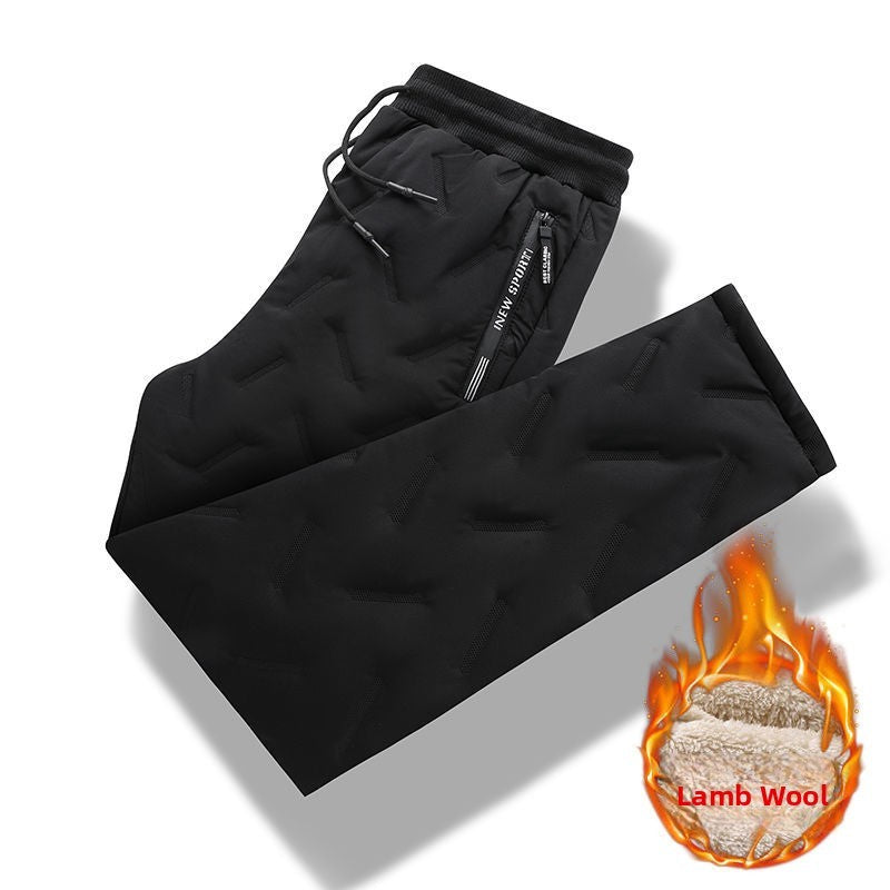 Men's Winter Thiened Fce Lined down Cotton Pants Casual Spor Long Trousers Loose Fit Warm Outerwear for Autumn And Winter