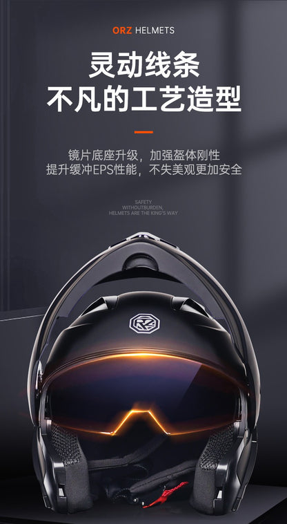 ORZ Capacete Integral Personalizado para Motocicleta Masculino Feminino Moda Capacete com Lente Dupla Capacete de Motocross de Corrida Modular Articulado Casco Moto