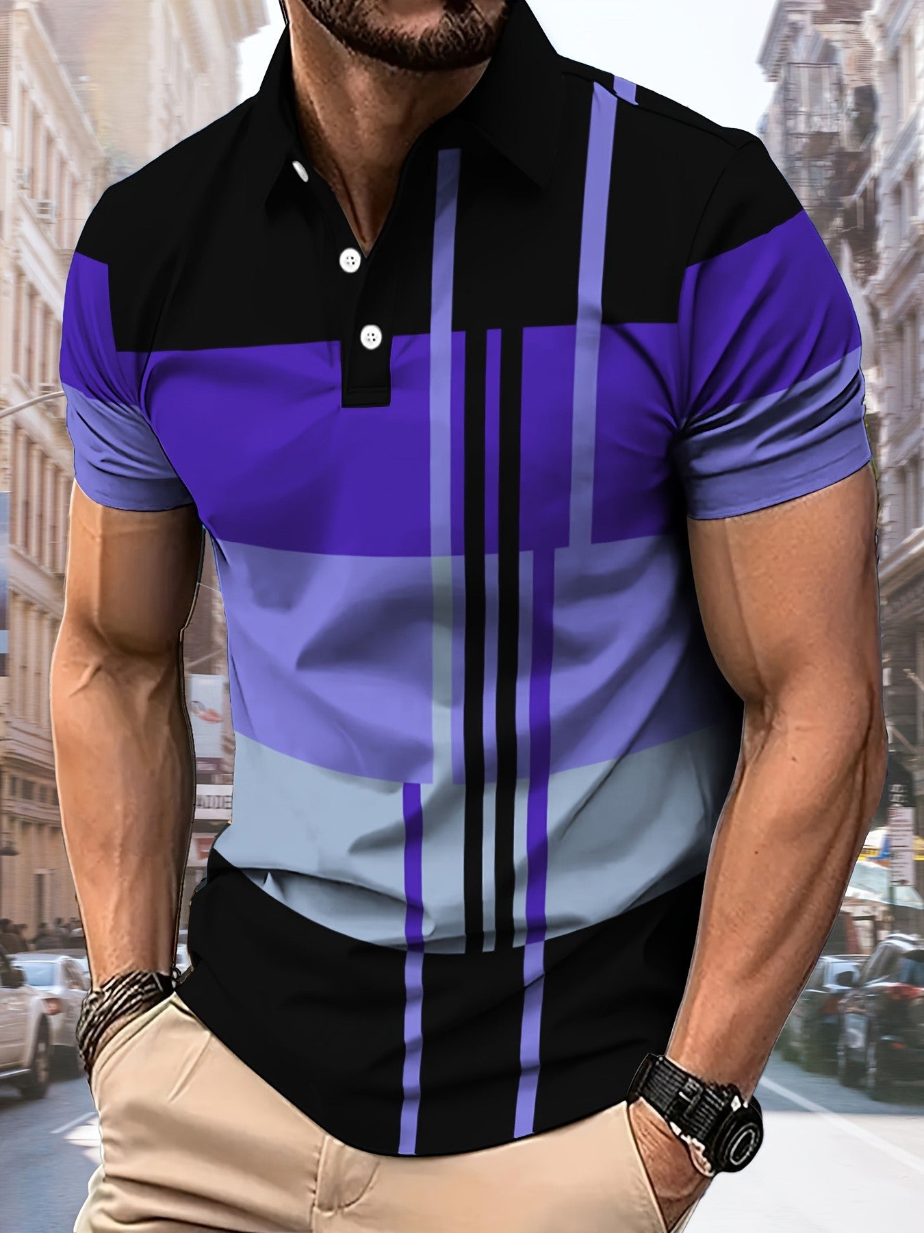 Men's Color Blocking Polo Shirt 3D Printed Outdoor Street Short Sleeve Printed Button Clothing Fashion Design Casual Breathable