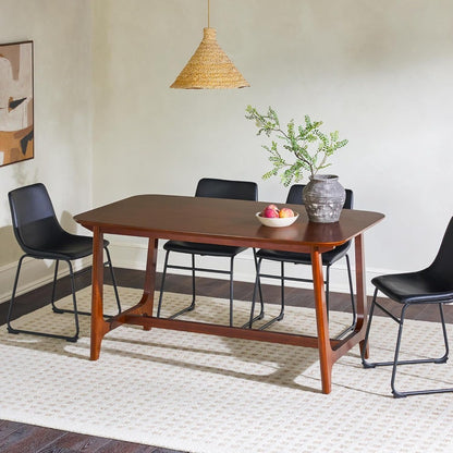 Mid-Century Modern Solid Wood Trestle Base Dining Table, 60 Inch