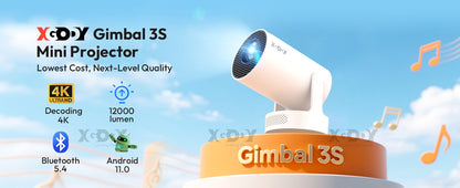XGODY Projector Beamer Gimbal 3S 4K Wifi6  Short Throw Projector Android11 ??260 ANSI Dual WIFI BT5.0 1280*720P Home Theater