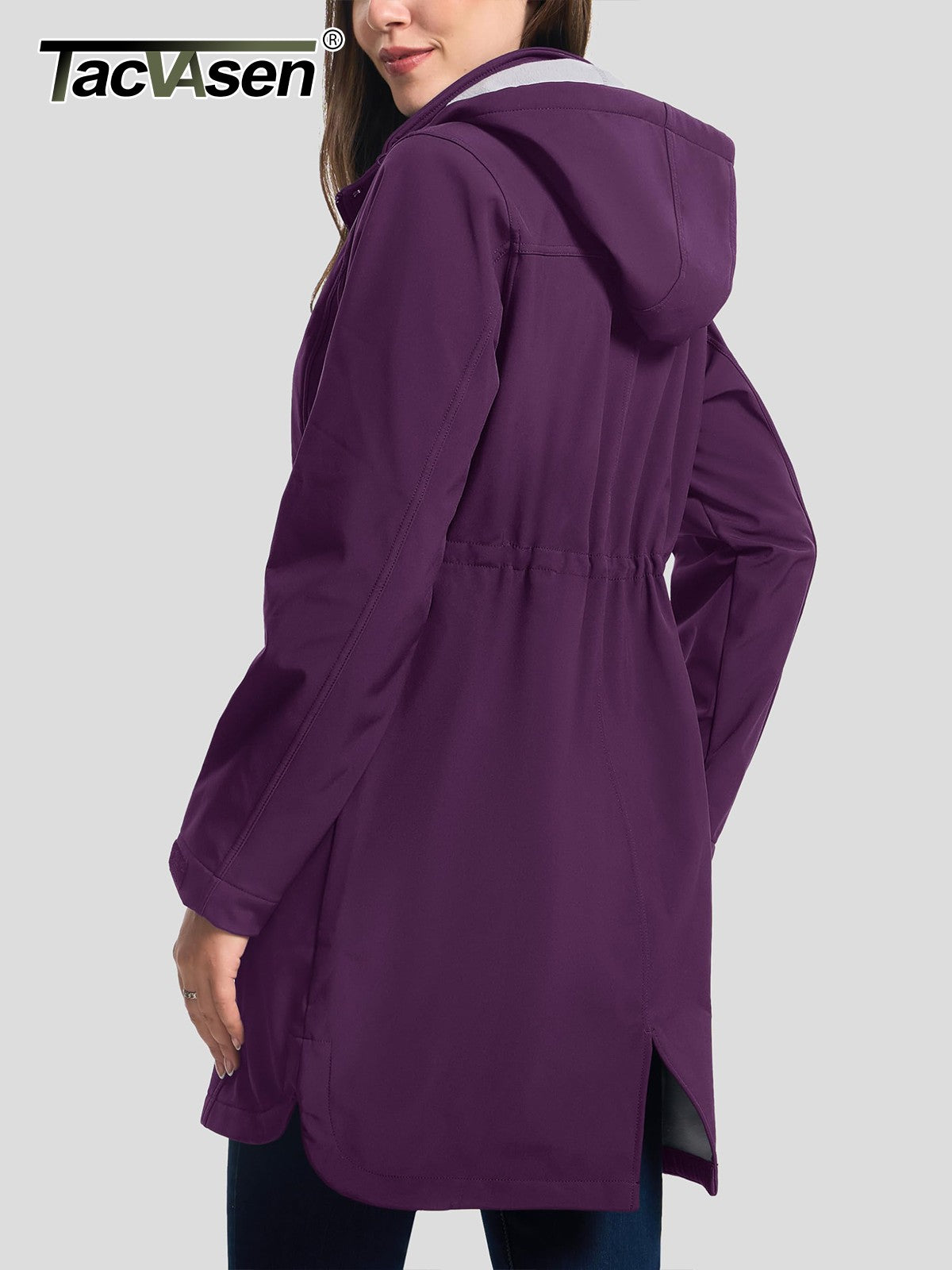 TACVASEN Women's Long Hooded Jacket Fleece Lined Softshell Jacket Waterproof Windproof Hiking Jacket Rain Coat Windbreaker Parka
