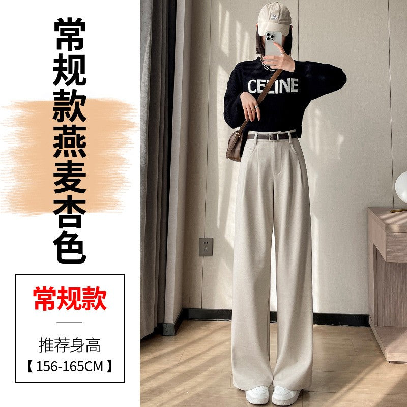 High Quality Woolen Wide Leg Pants Women Streetwear Belt Baggy Black Suit Pants Winter Korean Fashion Casual Straight Trousers