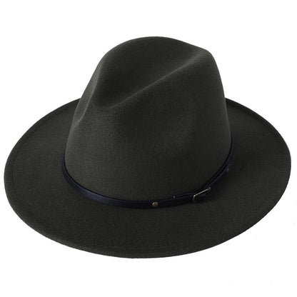 Fedora hat jazz hat men and women classic black leather belt Fedora Panama women autumn and winter Panama hat wholesale