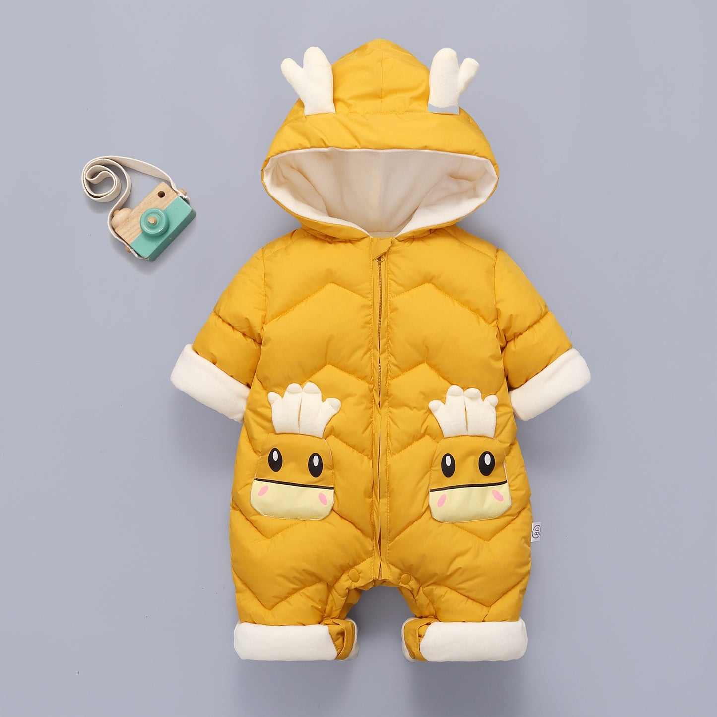 Demin-season Winter Kids Boys Rompers 2025 Cartoon Pockets Hooded Bodysuit For 0-3Y Newborn Infant Babys Boys One-piece Jumpsuit
