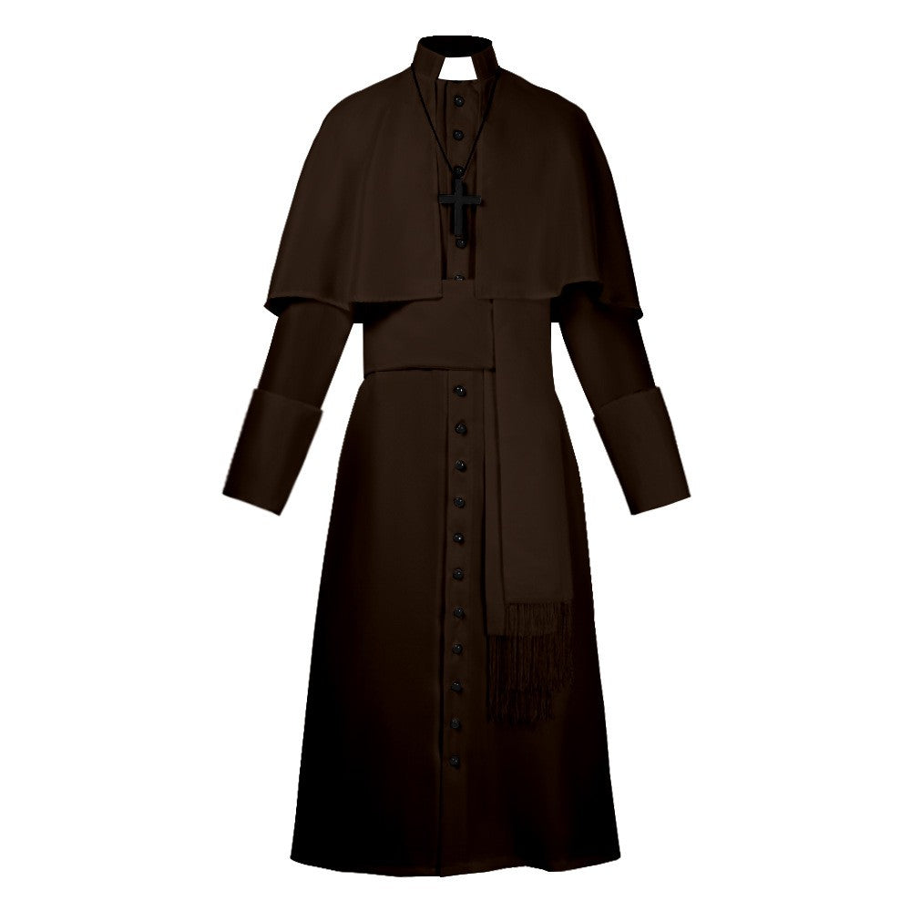 Medieval Renaissance Retro Priest Cosplay Costumes Catholic Church Religion Papal Priest Mass Preacher Solid Robe Clergy Cassock