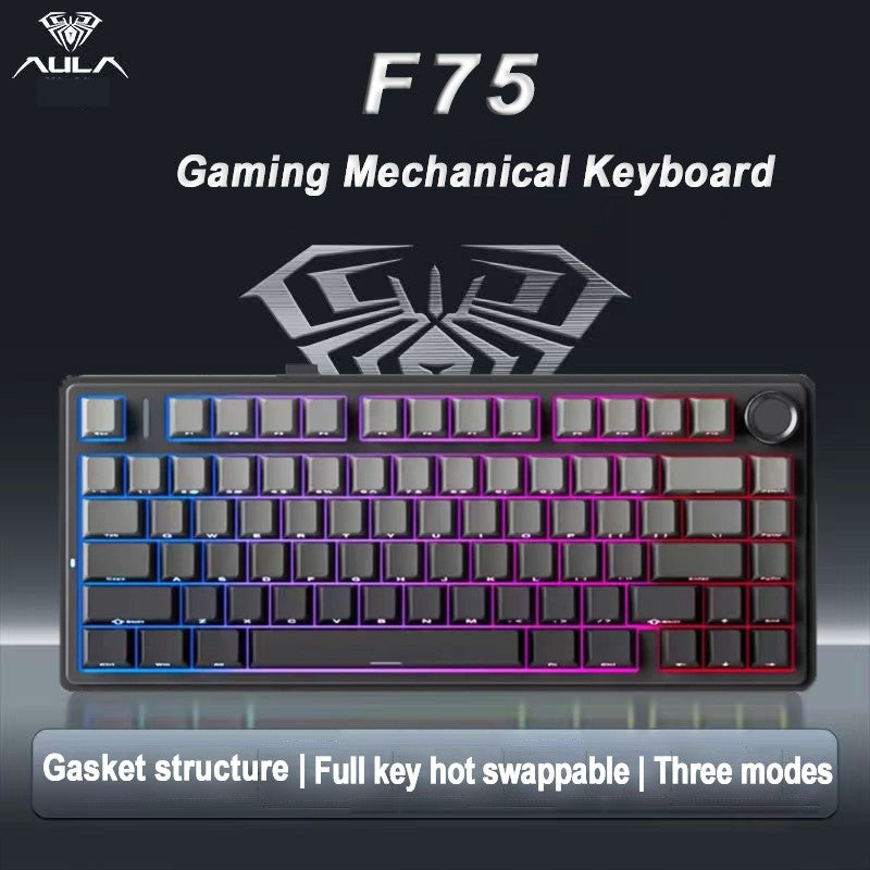 Teclado Mecânico Gamer AULA F75 RGB Layout 75% Gravação Lateral Gasket Mounted Personalizado 80 Teclas Keycaps PBT Teclado Sem Fio