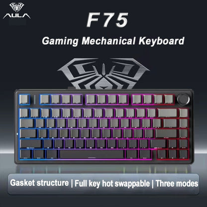 Teclado Mecânico Gamer AULA F75 RGB Layout 75% Gravação Lateral Gasket Mounted Personalizado 80 Teclas Keycaps PBT Teclado Sem Fio