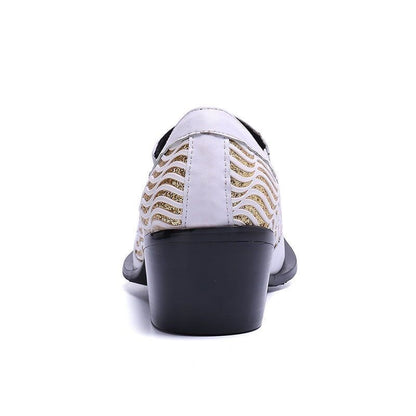 2024 Western Fashion Pointed Metal Toe Dress Shoes Blue Grey Party Wedding Leather Shoes for Men