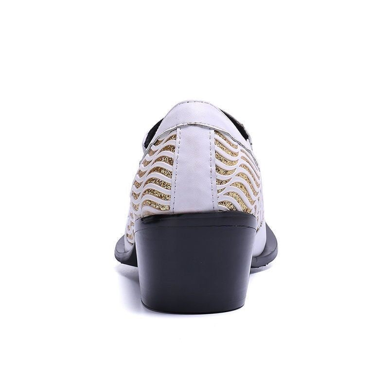 2024 Western Fashion Pointed Metal Toe Dress Shoes Blue Grey Party Wedding Leather Shoes for Men