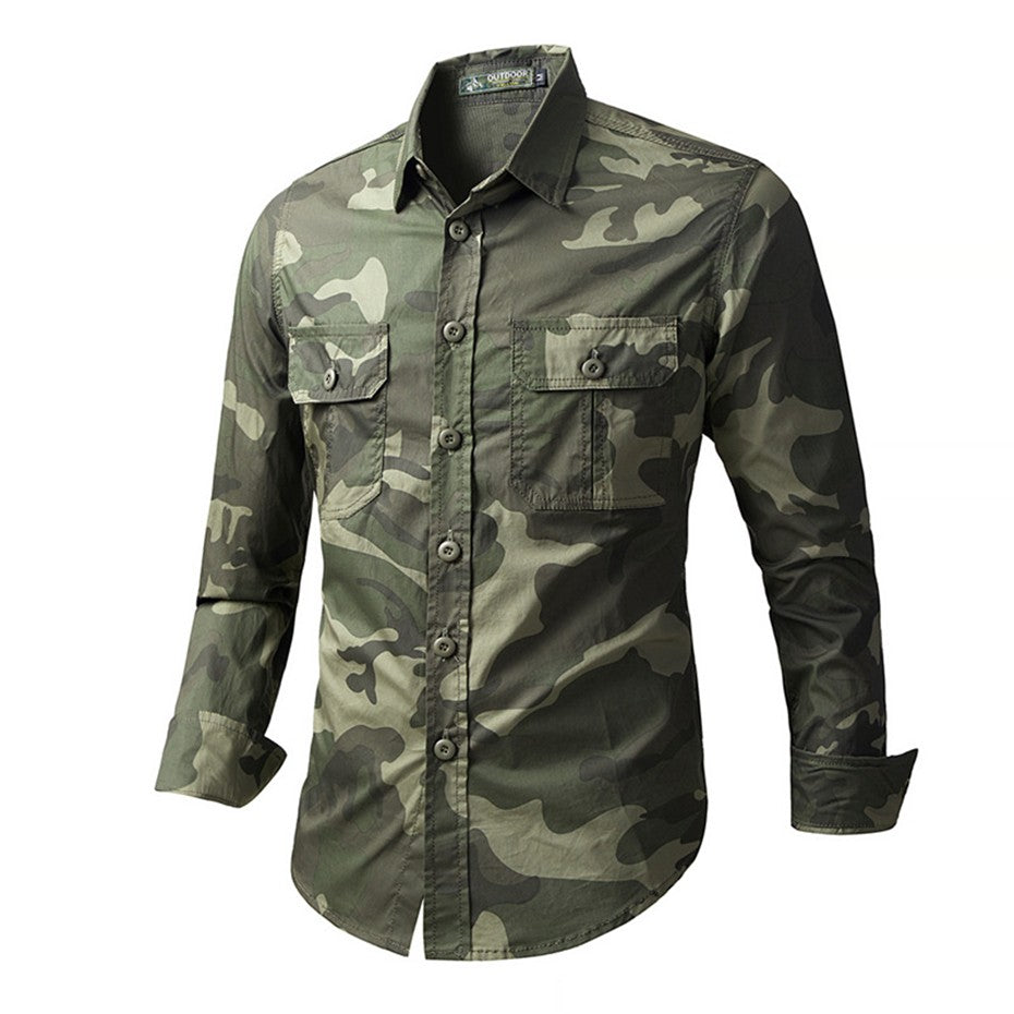 Military Camouflage Shirt Men Long Sleeve Shirts Spring Autumn Camo Cargo Shirts Male Fashion Casual Blouse