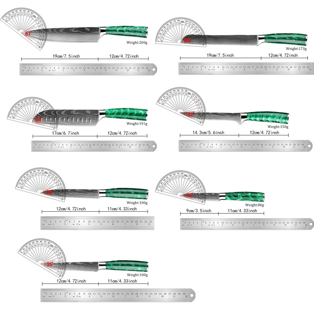 Conjunto de Facas de Cozinha, Conjunto de 15 Facas com Bloco de Madeira, Faca com Padrão Damasco a Laser em Aço de Alto Carbono Japonês com Facas de Bife