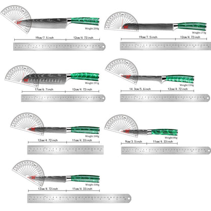 Conjunto de Facas de Cozinha, Conjunto de 15 Facas com Bloco de Madeira, Faca com Padrão Damasco a Laser em Aço de Alto Carbono Japonês com Facas de Bife