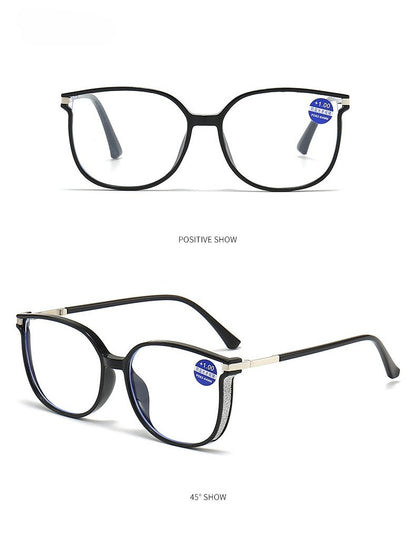 Blue Light Blocking HD Women Reading Glasses Stylish Presbyopic Eyeglasses Plano Eyewear Dazzling Large Frame Set with Diamonds