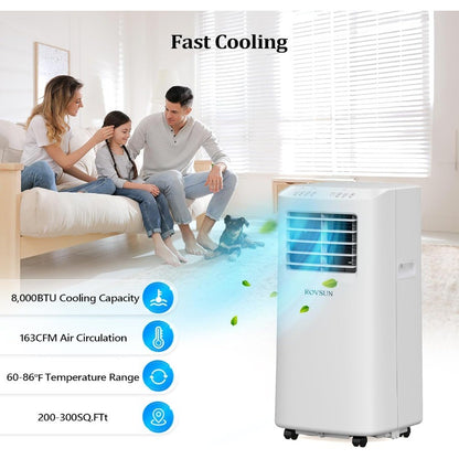 Ar Condicionado Portátil 8000 BTU com Controle Remoto para Casa, Escritório e Dormitórios: Unidade 3 em 1 Oferece Ventilação e Desumidifi
