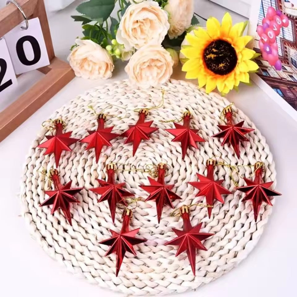 6/12pcs Plastic Christmas Hanging Ornaments Glittering Star Shaped Xmas Tree Pendant DIY Party Supplies Festival Decorations