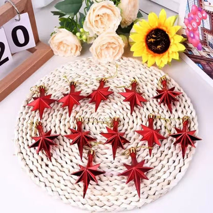 6/12pcs Plastic Christmas Hanging Ornaments Glittering Star Shaped Xmas Tree Pendant DIY Party Supplies Festival Decorations
