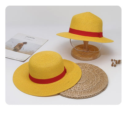 Matching Family Hat - Luffy Straw Hat for Cosplay & Beach, Sun Protection Summer Hat for Men Women Kids