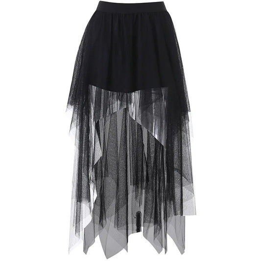Sexy Net Yarn High-Waisted Irregular Skirt for Women Summer New European and Ame