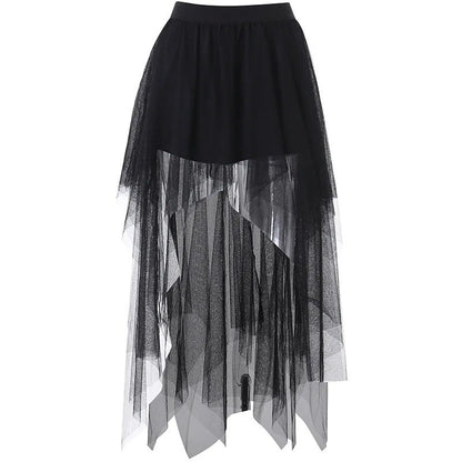 Sexy Net Yarn High-Waisted Irregular Skirt for Women Summer New European and Ame