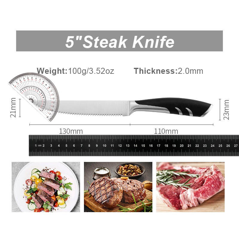 6-Piece Steak Knife Block Set High Carbon Stainless Steel Table Knife And Table Fork Set Double Forged Full Handle Dinner Knife