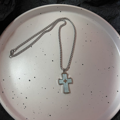 Trendy Punk Blue Cross Pendant Sliver Color Chain Necklace For Women Men Fashion Gothic Y2K Charms Hip Hop Jewelry Accessories