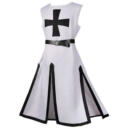 2025 Euro-American Halloween Medieval Knights Templar Cos Robe with Belt with Men & Women,Ball Party Performance Costume Unisex