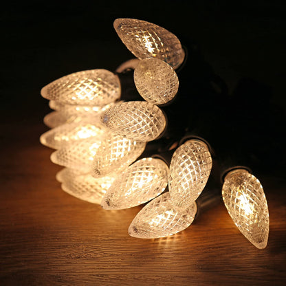50FT C7 Shatterproof String Lights RGB Dimmable Faceted Strawberry Led Bulbs Connectable Outdoor Fairy Light Party Holiday Decor