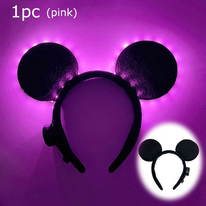 1/2pcs LED Glowing Neon Mouse Ears Headband Girls Festival Headbands Mickey Hairband Children Birthday Party Hair Accessories
