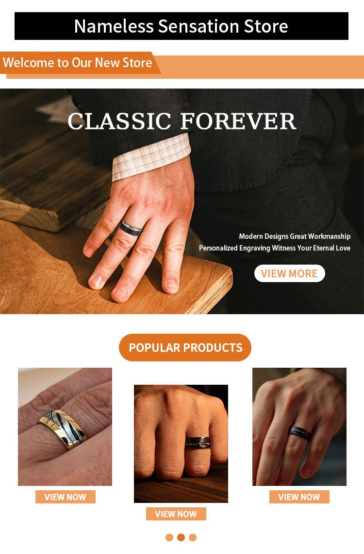 Golden simple 8/6mm inlaid golden foil tungsten steel ring, comfortable to wear, suitable for daily wedding party jewelry gifts