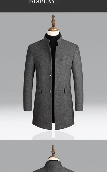 BROWON Brand Business Casual Trench Coat Men Chinese Style Solid Color Winter Coat Men 2025 Autumn and Winter Wool Coat for Men