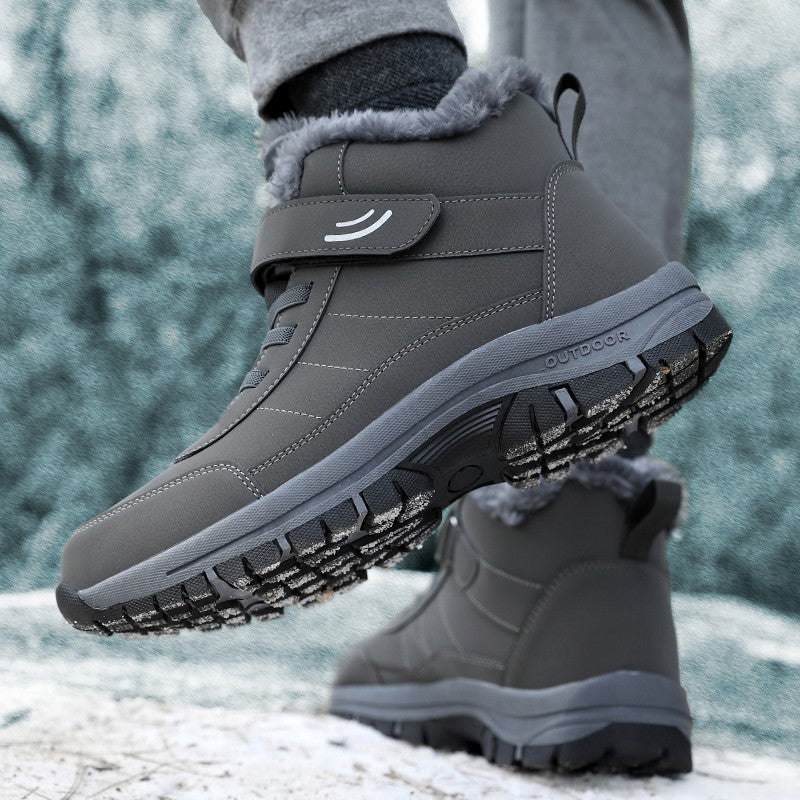 Botas de Neve Masculinas Casuais de Inverno Plataforma Antiderrapante Botas de Tornozelo Quentes de Pelo Coturno de Pelúcia para Combate Caminhada ao Ar Livre Motocicleta