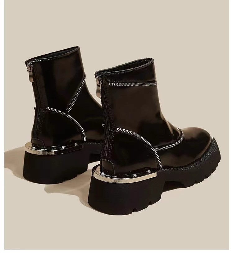 High Quality Black Shoes for Women Platform Boots Street Round Toe Ladies Shoes Non-slip Thick-soled Goth Boots Zapatos De Mujer