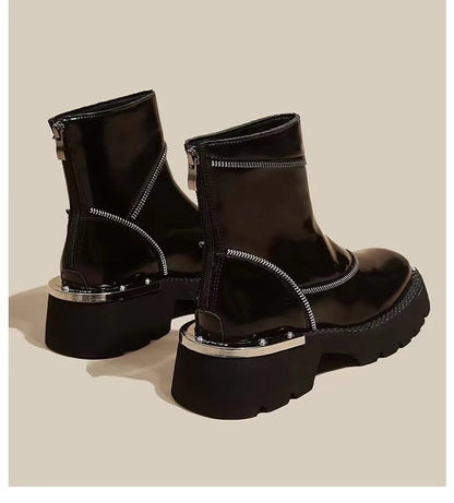High Quality Black Shoes for Women Platform Boots Street Round Toe Ladies Shoes Non-slip Thick-soled Goth Boots Zapatos De Mujer