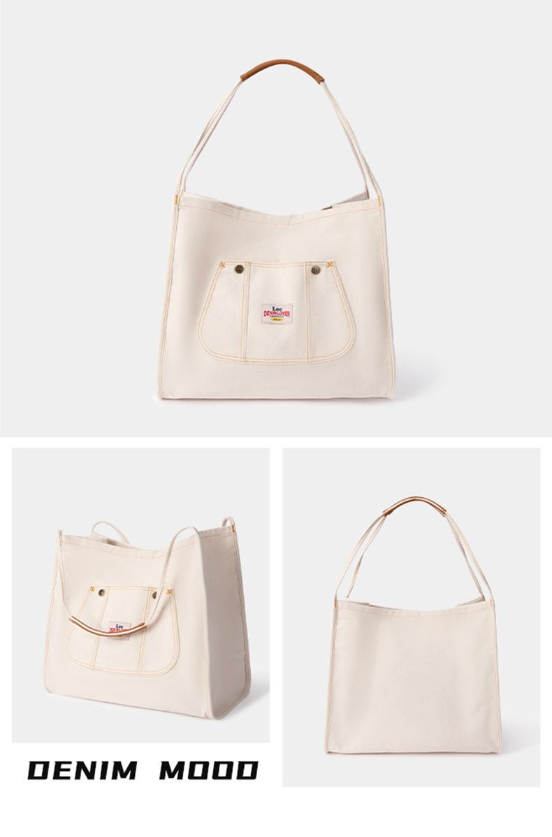 LEE Large Capacity Strong Denim Tote Bag Women High Quality White Canvas Handbag Ladies Daily Traveling Shopping Shoulder Bags