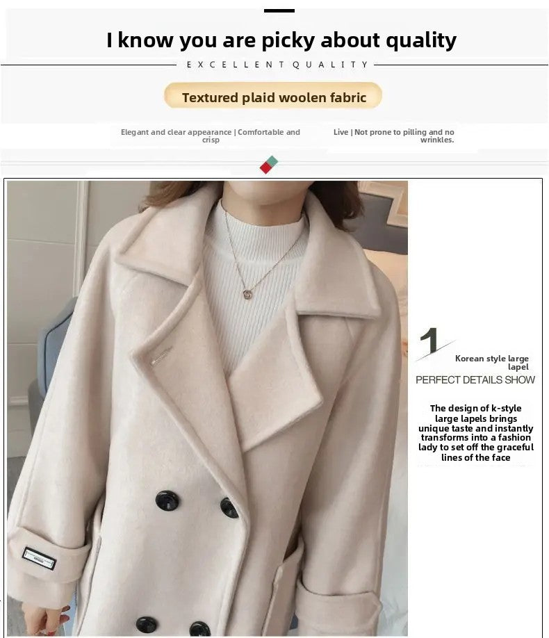 Fashionable Woolen Coat Women's Mid-Length Korean Style Hot Sale Of The Season New Spring Autumn Slimming Versatile Tweed Jacket