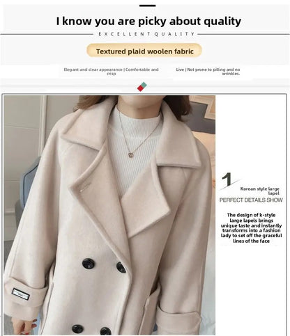 Fashionable Woolen Coat Women's Mid-Length Korean Style Hot Sale Of The Season New Spring Autumn Slimming Versatile Tweed Jacket