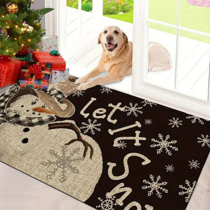 1pcs Thickened Non-Slip Indoor Welcome Rug Doormat Soft Brown/White Winter Snowflake Beige Brown Design for Entrance, Bedroom