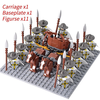 Castelo Medieval Cavaleiros Guerreiros Espartanos Cruzados Legião Romana Infantaria Cavalo de Guerra Carruagem Blocos de Montar Brinquedo de Figuras