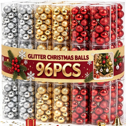 Mini Red Christmas Baubles Gloss Matte Glitter Hanging Balls Ornaments for Xmas Tree Home Winter New Year Holiday Party Decor