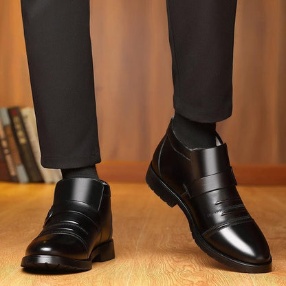 Botas de Neve Masculinas Couro Preto Estilo Britânico Sapatos de Inverno Masculino Casual Pelúcia Grossa Trabalho de Alta Qualidade Antiderrapante Forro de Lã Moda